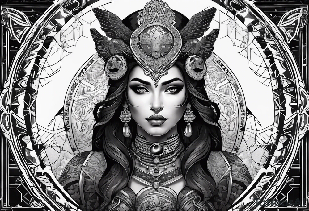 kali ma, alien goddess, valkrye, pirate, divine feminine, zenza resonance, pachamama, lotus azul, blank panther, eagle, skull, 5D, nueva gaya, dna 12 tattoo idea