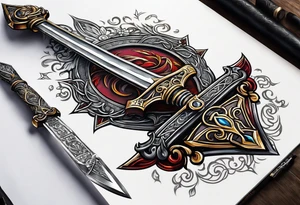 Caesars sword with father’s hand and son’s hand with scripture tattoo idea