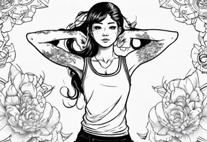 Cute girl stretching he arms above her head. She is wearing a sleeveless shirt tattoo idea