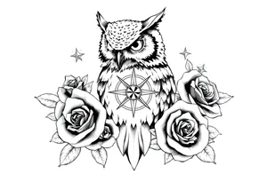an owl,compass,roses,stars. tattoo idea