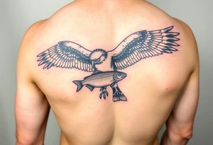 Realistic sized Osprey with a small trout in its talons tattoo idea