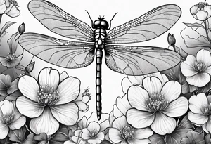 Dragon fly with clover flowers behind it tattoo idea