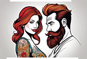 Busty Red haired woman with bearded man tattoo idea