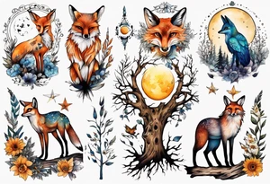 wasser sonne und mond fuchs eule kolibri wald hirsch blume des lebens 
baum berlin tattoo idea