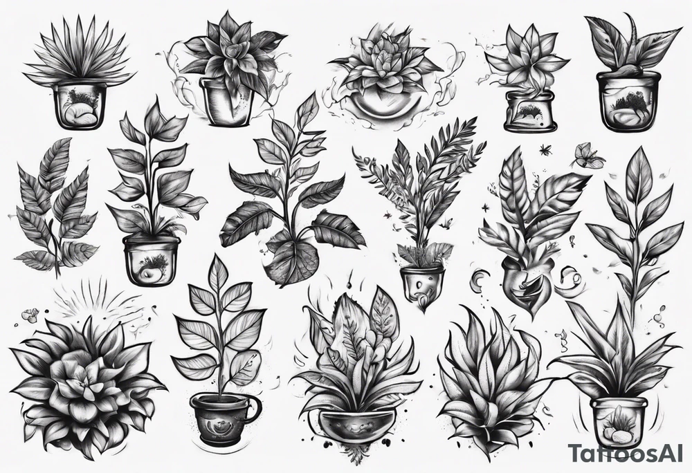 Words “Plant Power” with plants tattoo idea