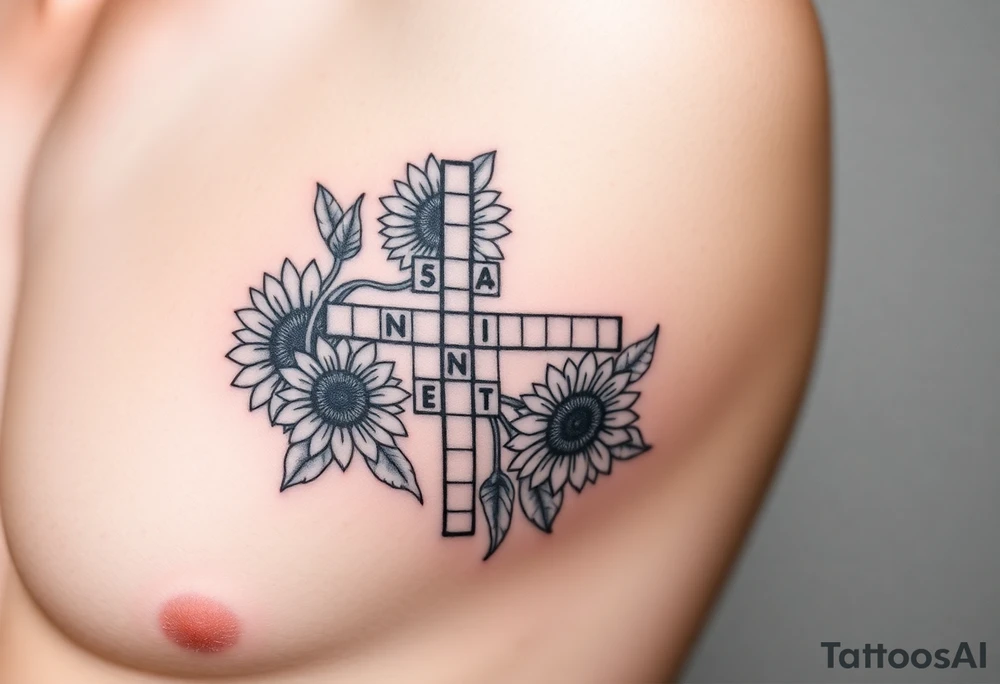Crossword puzzle with sunflowers tattoo idea