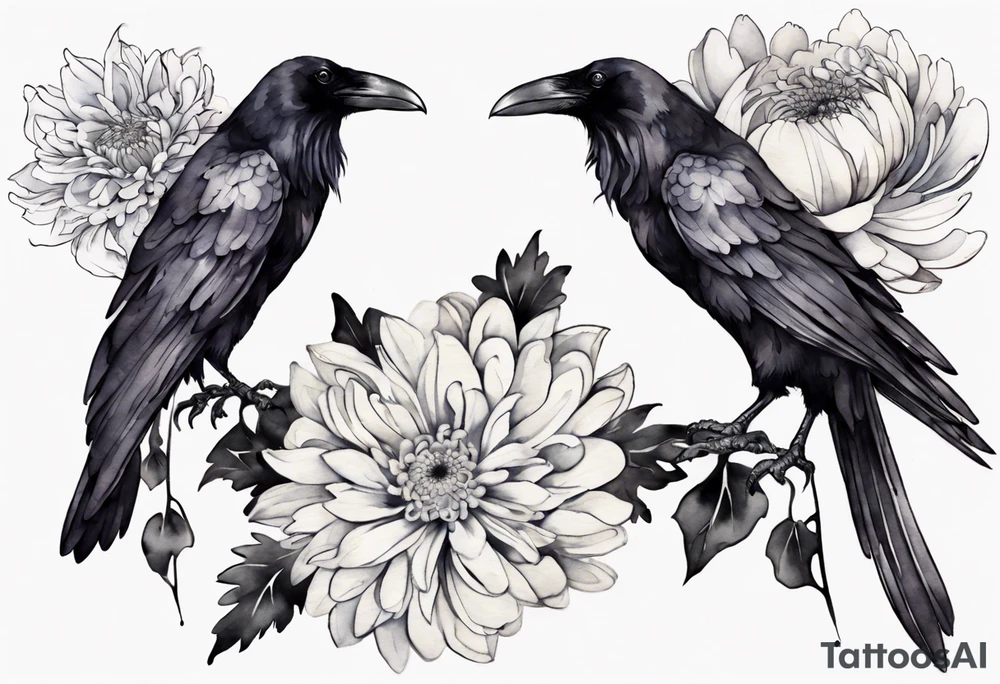 raven with a white chrysanthemum corsage tattoo idea