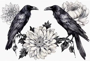 raven with a white chrysanthemum corsage tattoo idea
