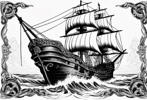 pirate ship with large skull covering the bow of the ship being overtaken by a kraken tattoo idea