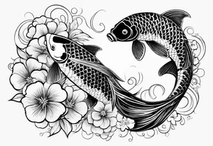 2 koi fish and flowers tattoo idea