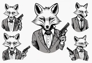 a fox holding a gun and smoking a coggarte tattoo idea
