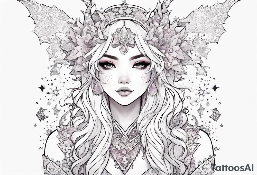 Constellation, kawaii dragon girl , snowflake tattoo idea