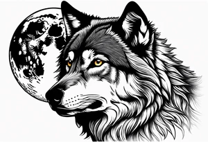 lone wolf face, lonely but wise, staring at moon tattoo idea