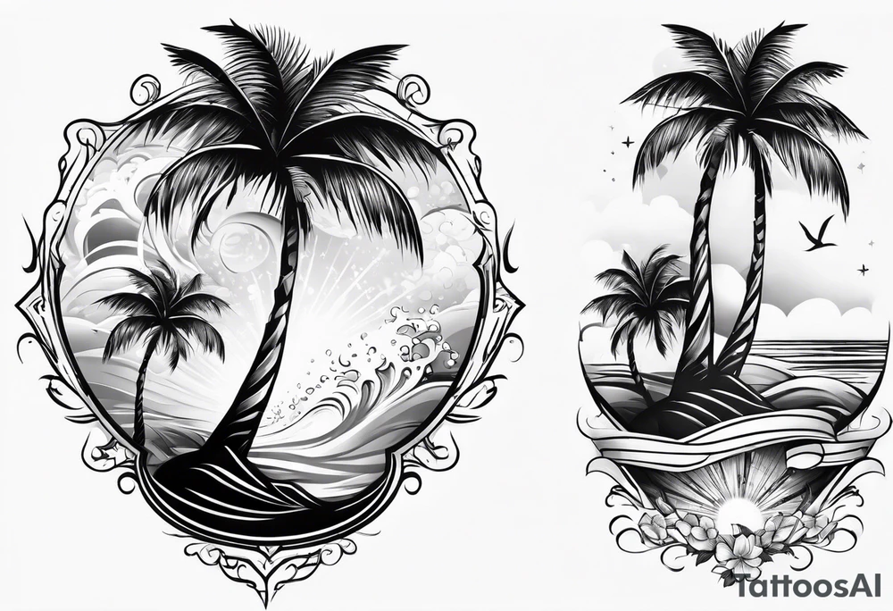 Palm tree and cross sleeve tattoo idea