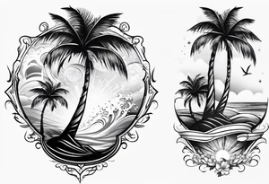 Palm tree and cross sleeve tattoo idea