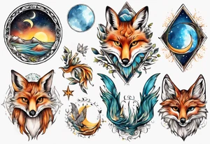 wasser sonne und mond fuchs eule kolibri tattoo idea