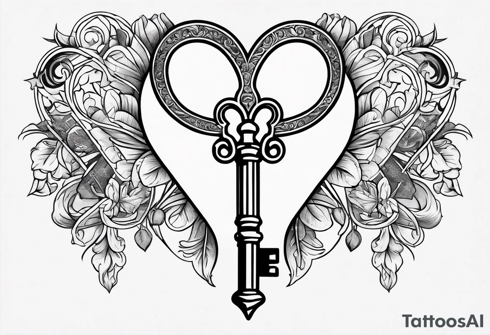 Heart shaped antique key tattoo idea