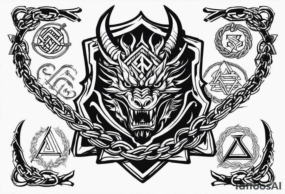 Valhalla sword shield dragon axe Valknut barbed wire chains fire tattoo idea Valhalla sword shield dragon axe Valknut barbed wire chains fire tattoo idea