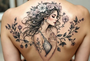Alfons Mucha’s fairytale woman surrounded by icy floral motifs, wearing a gown of dusty silver and hints of lilac. tattoo idea