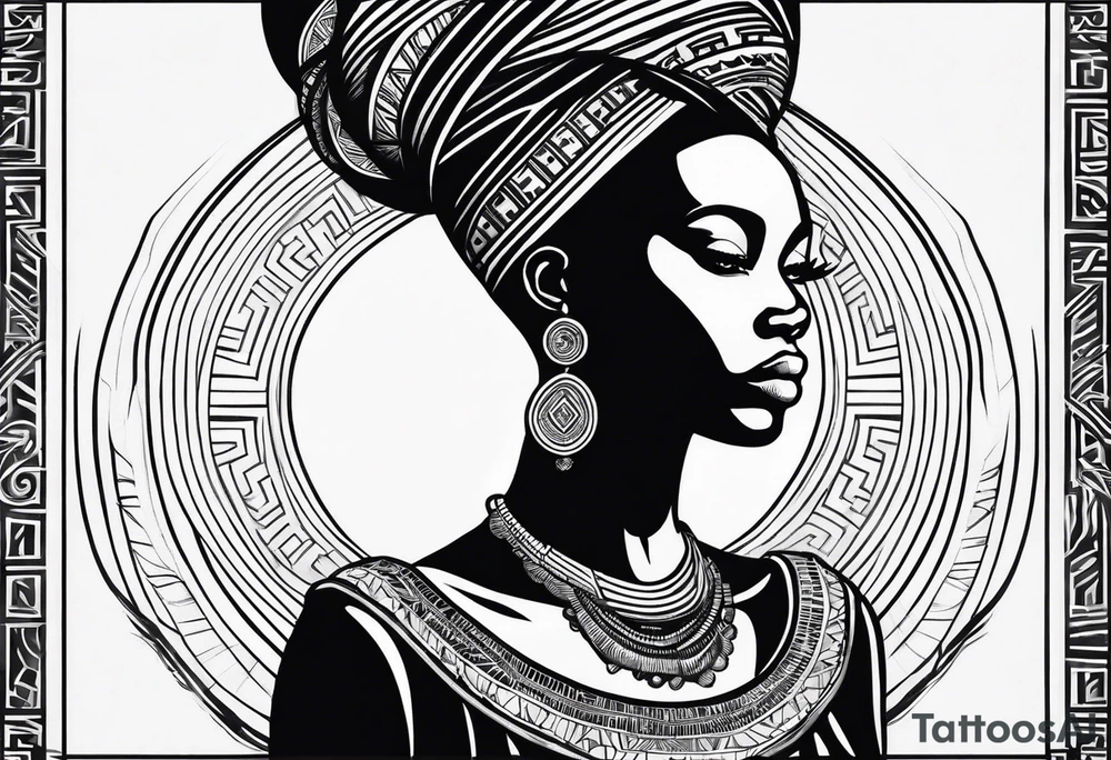 African woman shape only head with adinkra sign minimalist tattoo idea