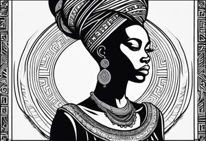 African woman shape only head with adinkra sign minimalist tattoo idea