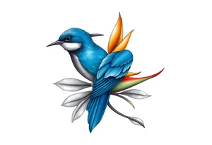 Bird of paradise flower with blue bird tattoo idea