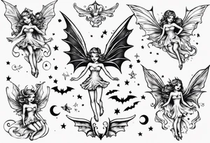 Tiny fairy flying with a bat tattoo idea