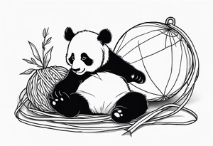 Playful panda interacting with a ball of yarn tattoo idea