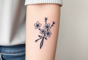 dagger cherry blossoms tattoo idea