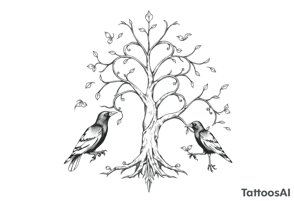 Irish family tree with 3 ravens tattoo idea