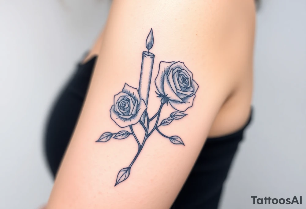Two hands, two roses, two candles, blue tattoo idea