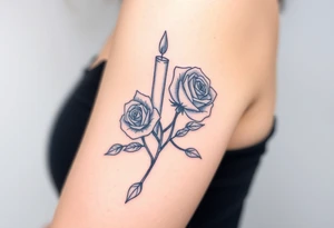 Two hands, two roses, two candles, blue tattoo idea