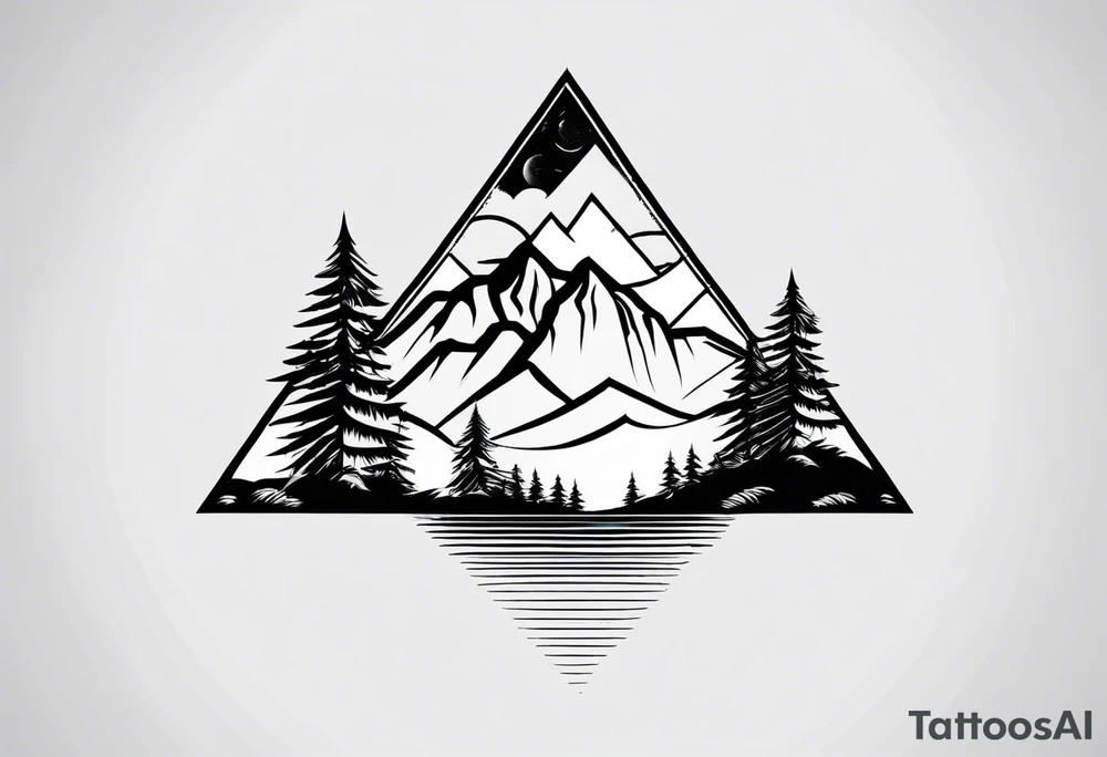 Mountains in a triangle with palm trees tattoo idea