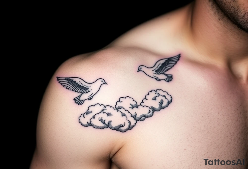 Doves, clouds, shining light to or from heaven tattoo idea