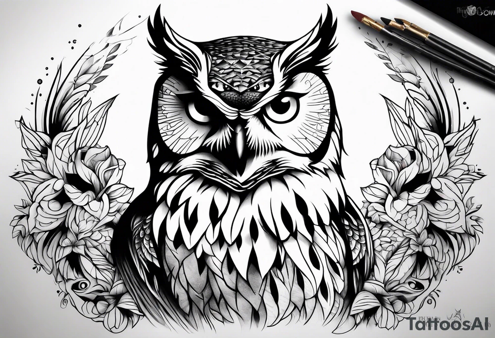 majestic owl, medium size tattoo idea