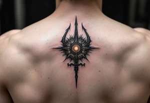 trident with 3 suns tattoo idea