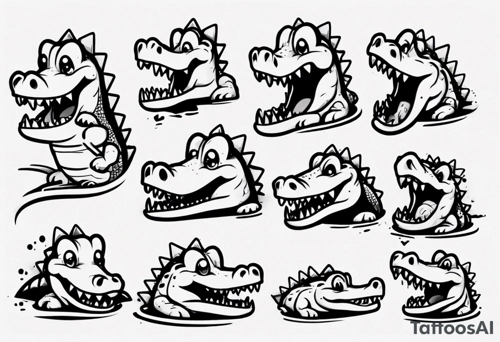 cute sad cartoon crocodile crying tattoo idea