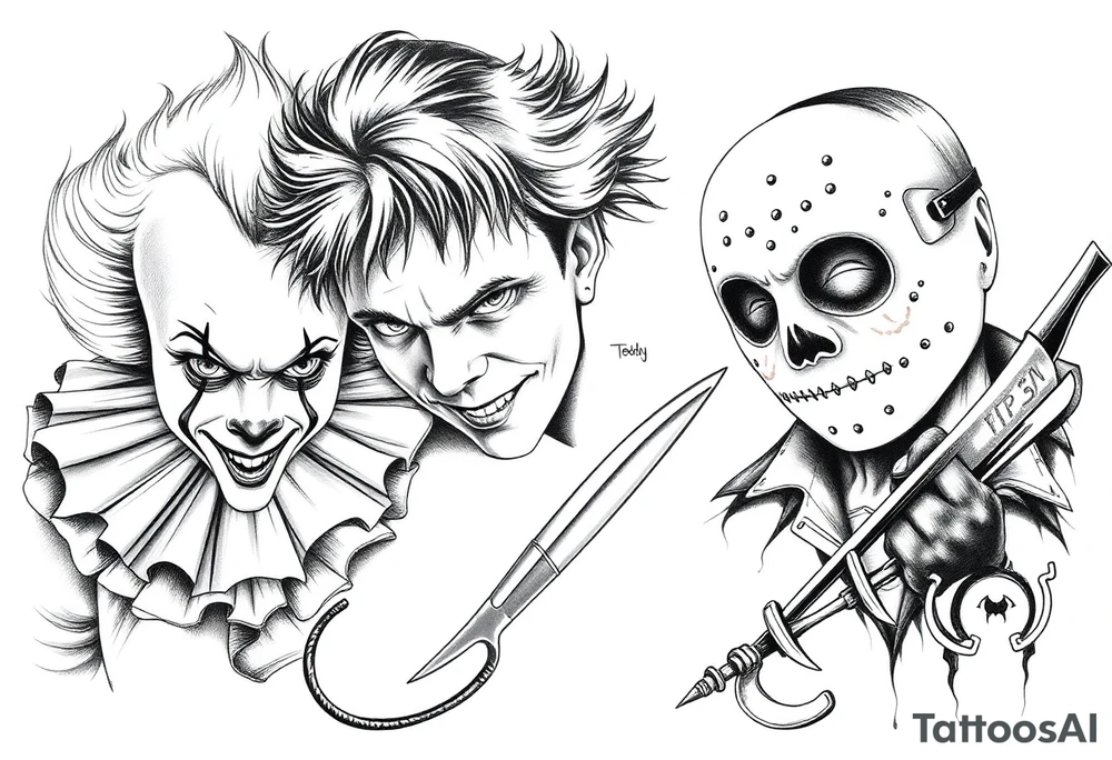 Pennywise, Freddy Krueger, Michael Meyers, jason voorhees, and chucky tattoo idea