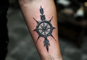 compass/clock with large native american arrow tattoo idea