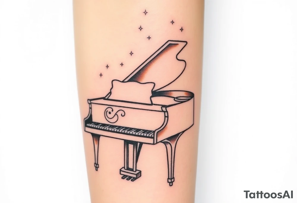 grand piano under the stars swirl treble tattoo idea