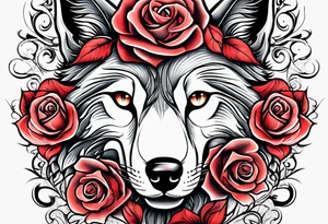 Rose with flames out of the top morphing into a wolf tattoo idea