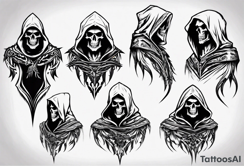hooded reaper upper body, no skull tattoo idea