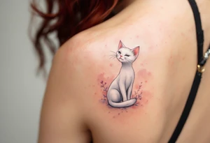 A dainty tattoo of the white cat Marie from The Aristocats in soft shades of pink and gray. tattoo idea