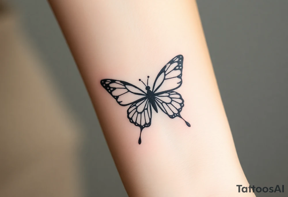 ethereal butterfly with flowing silk ribbons in moonlight tattoo idea