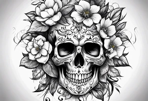 SKULL FULL FACE WITH FLOWER tattoo idea