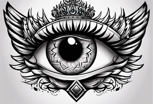 big eye with wings and crown tattoo idea