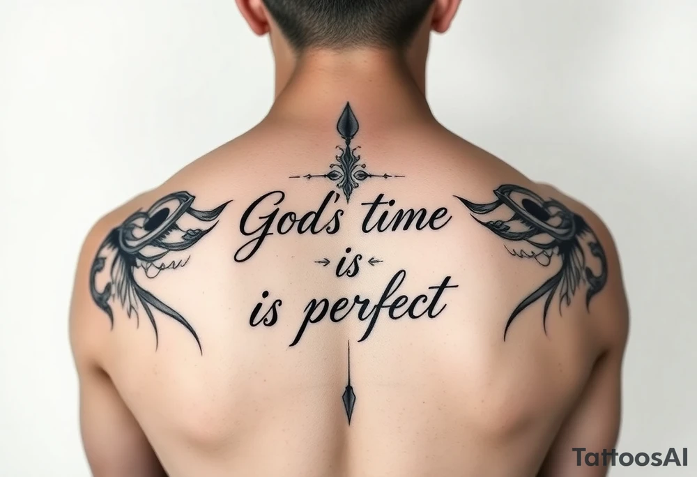 Backbone tatto for men write in a vertical way “God’s time is perfect”

Improve writing ina vertical way tattoo idea