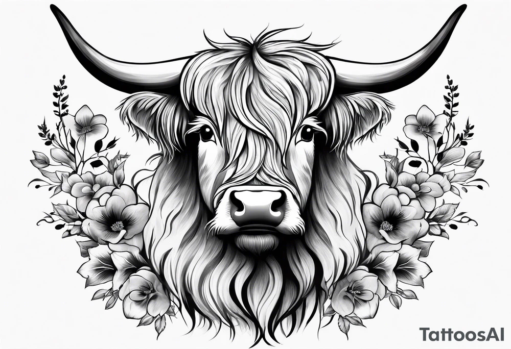 a cute highland cow on 2 feet tattoo idea