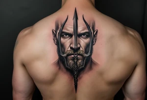 close-up muscular man behind a trident tattoo idea