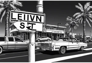 Crosswalk sign and post with “Levin St” and “Dixon Rd”. In the background there should be palm trees tattoo idea